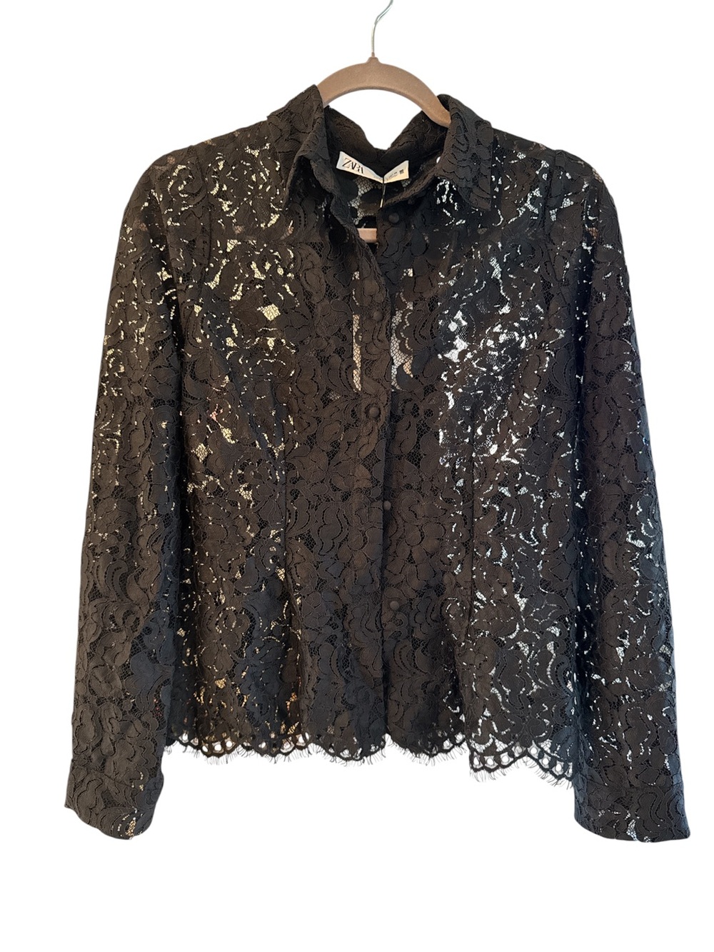 Zara Black Lace Button-Down Blouse